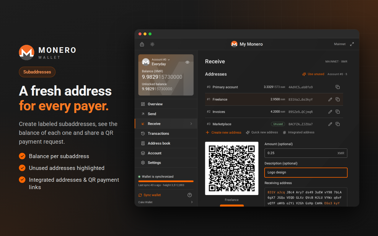 Monero Wallet extension send transaction screen